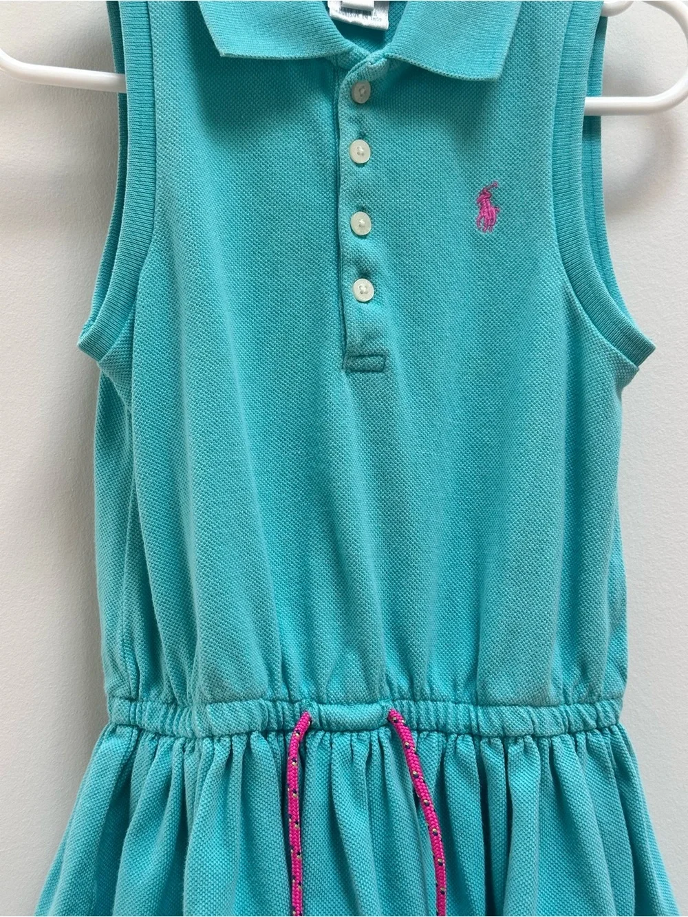 Ralph Lauren Turquoise Sleeveless Polo Dress with Pink Pony & Drawstring, 24M